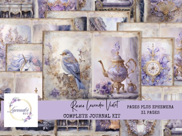 Lavender and Violet Rococo Vintage Junk Journal Printable Kit – 31 Elegant Pages, Ephemera, and Journaling Supplies for Scrapbooking and Paper Crafts