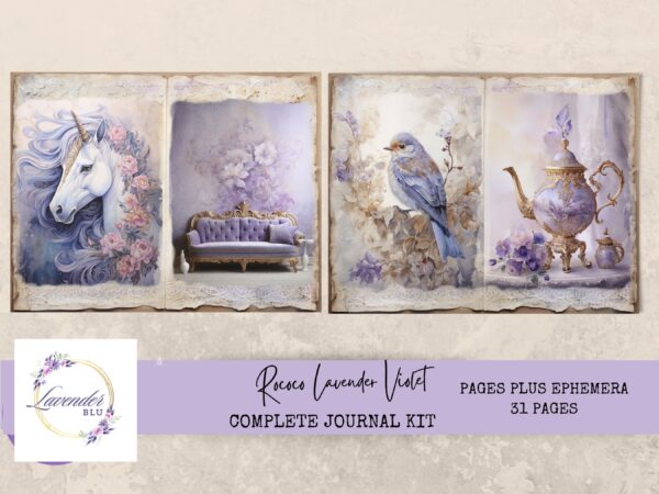 Lavender and Violet Rococo Vintage Junk Journal Printable Kit – 31 Elegant Pages, Ephemera, and Journaling Supplies for Scrapbooking and Paper Crafts - Image 7