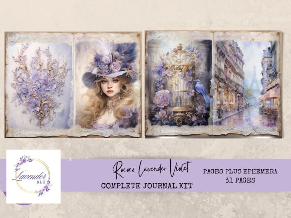 Lavender and Violet Rococo Vintage Junk Journal Printable Kit – 31 Elegant Pages, Ephemera, and Journaling Supplies for Scrapbooking and Paper Crafts - Image 6