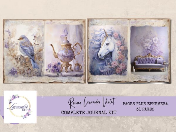 Lavender and Violet Rococo Vintage Junk Journal Printable Kit – 31 Elegant Pages, Ephemera, and Journaling Supplies for Scrapbooking and Paper Crafts - Image 5