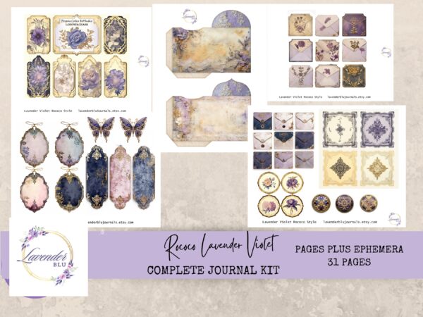 Lavender and Violet Rococo Vintage Junk Journal Printable Kit – 31 Elegant Pages, Ephemera, and Journaling Supplies for Scrapbooking and Paper Crafts - Image 3