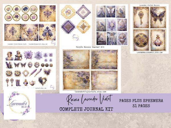 Lavender and Violet Rococo Vintage Junk Journal Printable Kit – 31 Elegant Pages, Ephemera, and Journaling Supplies for Scrapbooking and Paper Crafts - Image 2