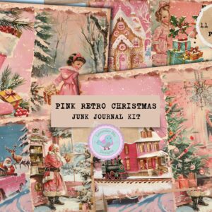 Pink Retro Christmas Junk Journal Kit - Vintage Ephemera - Printable Pages - Digital Download