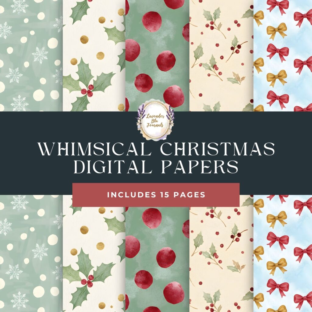 🎄 Whimsical Christmas Digital Papers – 15 Festive Backgrounds for Holiday Creativity