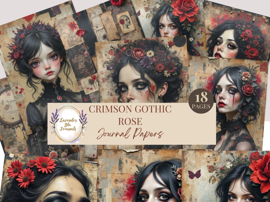 Crimson Gothic Rose Junk Journal Pages