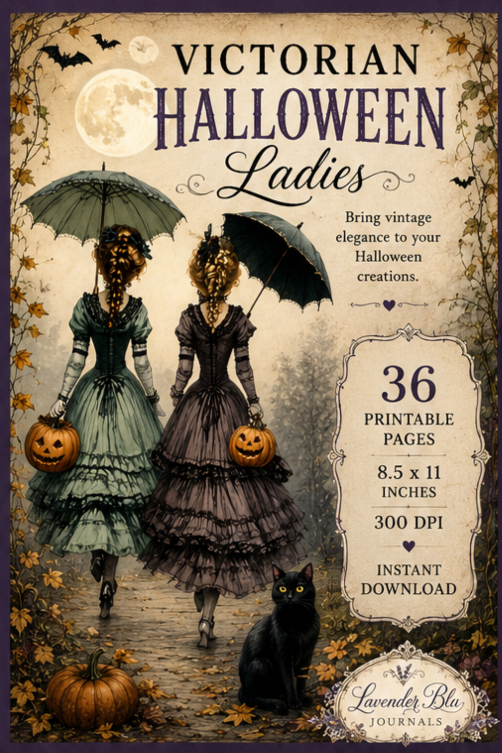 Lavender Blu printable junk journal kit with vintage halloween papers and ephemera