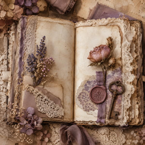 A creative junk journal page idea flat lay